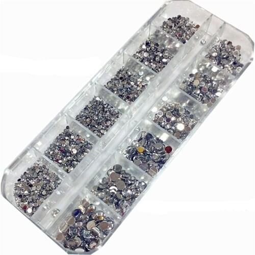 12pcs AB Transparent 3D Nail Art Crystal Rhinestone Mixed Size Round Beads DIY Decoration Stones Decorations Makeup Accessories