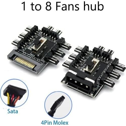 Fan Hub 1 to 8 3Pin Pwm Sata Molex Splitter PC Mining Cable 12V Power Suppply Cooler Cooling Speed Controller 4PIN/SATA Adapter