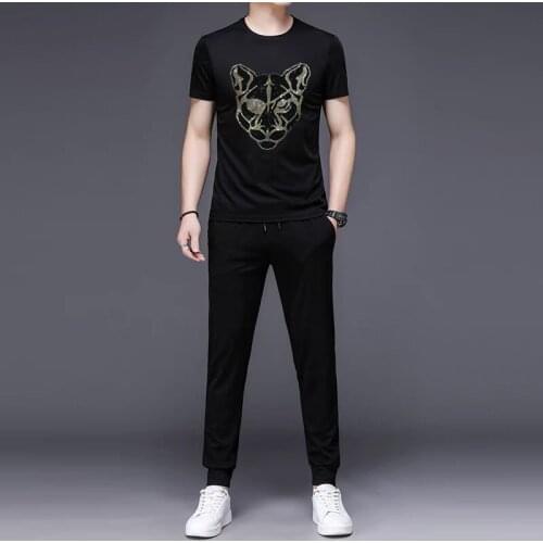 Luxury Breathable Suit Mens T-Shirt + Trousers Star Outdoor New Animal Series Diamond Spring And Summer Customization