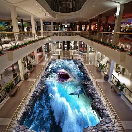 Self-adhesive custom Large 3D render of the floor painting the illusion of the three-dimensional shopping mall bathroom toilet