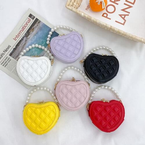 Cute Childrens Heart-shaped Crossbody Bags Pearl Handle Girls Mini Shoulder Messenger Bag Princess Wallet Coin Purse Handbags