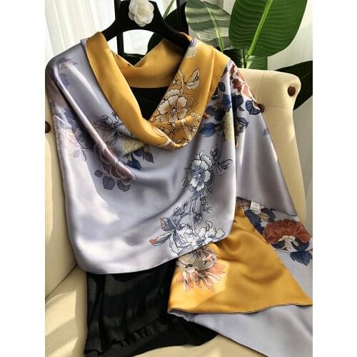 Style Double-Layer 100% Silk Scarf Women Real Silk Scarf Female Spring Autumn Long Shawl Dual-use classical Floral