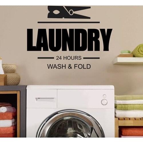 Laundry 24 Hours Quote Wall Sticker Laundry Washroom Clothpin Laundry Wash Fold Wall Decal Vinyl Home Decor