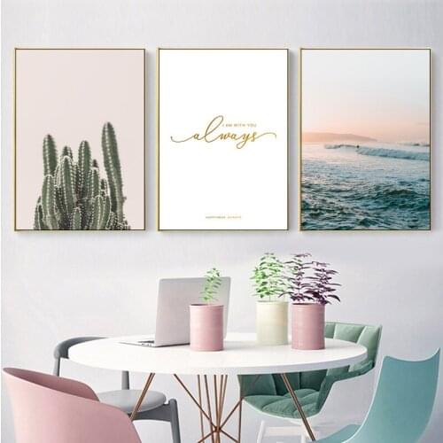 Fresh Ins style pink House palm tree English letter cactus Wall Art decorative Picture Canvas Painting for hotel room Café Decor