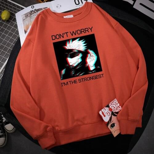 Gojo Sensei Anime Don't worry Print Sweatshirt MenHipster Fit Hooded Loose big size Hoodies Casual fur-liner Clothes Unisex