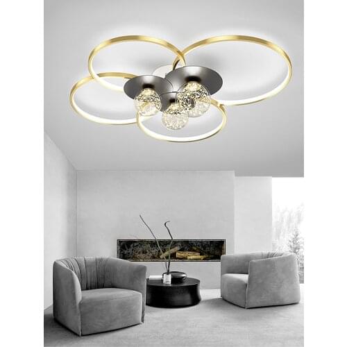 Modern LED Ceiling Lights For Living Room Decoration Bedroom Chandelier With Gold Color Stars Ball Ring Golden Indoor Smart Lamp