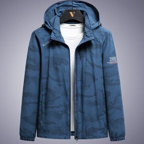 Spring Autumn Camouflage Men Windbreaker Hooded Casual Jacket Sportswear Mens Clothing Zipper Outwear Coat Plus Size 8XL