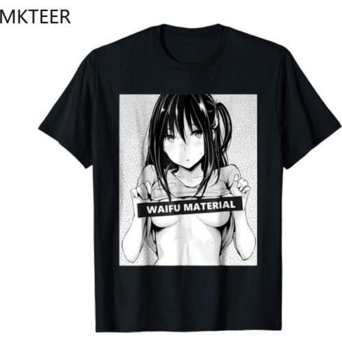 Waifu Material Funny Hentai Anime Black T-Shirt Punk Harajuku Top Streetwear Hip Hop T-Shirt Men Funny Print Tshirt