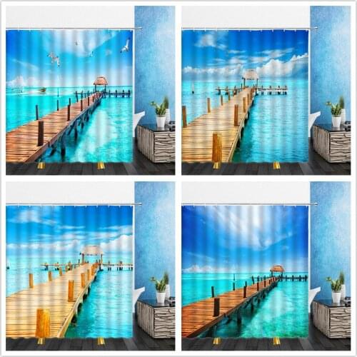 Landscape Shower Curtains Summer Hawaii Island Blue Seawater Scenery 3D Bathroom Home Decor Waterproof Polyester Cloth Curtain