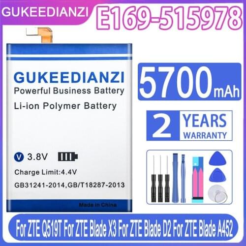 5700mAh GUKEEDIANZI Replacement Battery E169-515978 515978 For ZTE Blade X3 Q519T D2 A452 Smart Mobile Phone