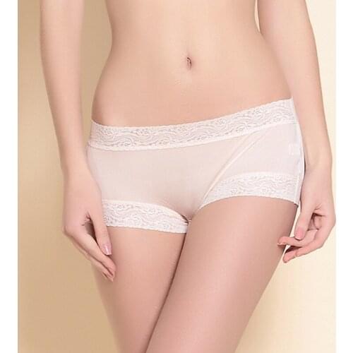 Women Underwear Boxers Mid Waist 100% Real Silk Double-sided Knitting Underwear Panties Boyshort Lace Boxers for Female 233