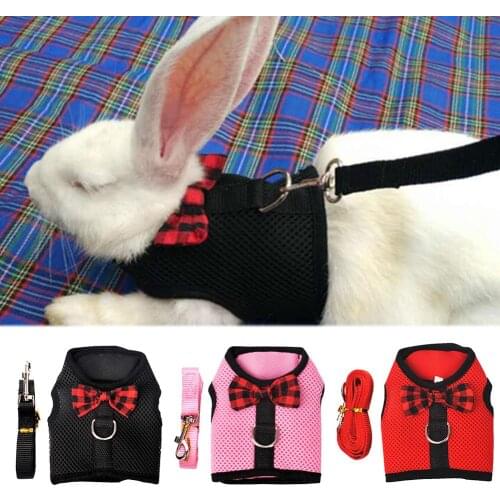 Small Animal Rabbits Hamster Vest Harness Walking Soft Bowknot Mesh Chest Strap Breathable Bowknot Mesh Fully elastic belt Soft