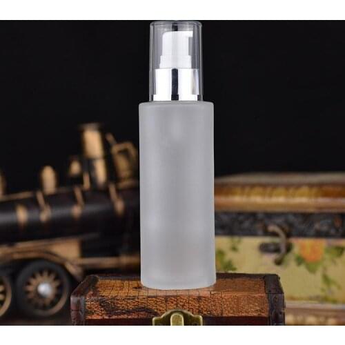 100ml frosted glass bottle with shiny silver pump for lotion/emulsion/foundation/gel/essence cosmetic packing pump bottle