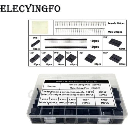 1550pcs Dupont Connector 2.54mm Dupont Cable Jumper Wire Pin Header Kit, Male Pin+Female Pin Terminal Connector