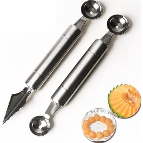 2 in1 Dual-head Stainless Steel Fruit carving ball digger Watermelon IceCream Baller Scoop Stacks Spoon Home Kitchen tool