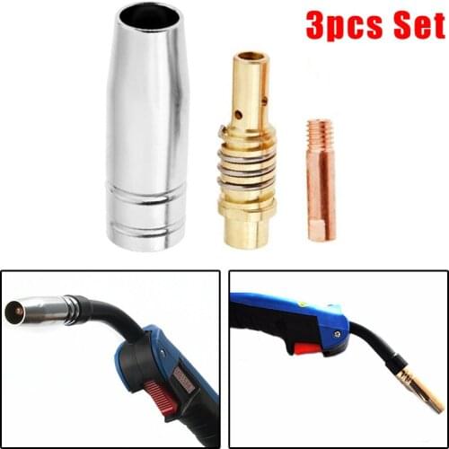 3Pcs Gas Nozzle Welding Accessories CO2 MIG Torch Tip Holders+Nozzles+15AK 1.0mm Contact Tip Welding Gun Contact Nozzle Kit