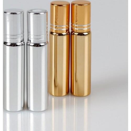 500pcs fashion 10 ml Gold/Silver Metal Roller Bottle For Essential Oils UV Roll-on Glass Bottles Wholesale