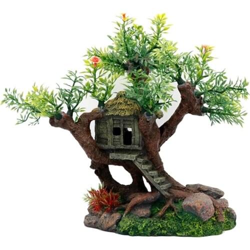 Aquarium Fish Tank Landscaping Decoration Reptile Cave Tree House Shrimp Shelter Rockery Ornaments Landscape