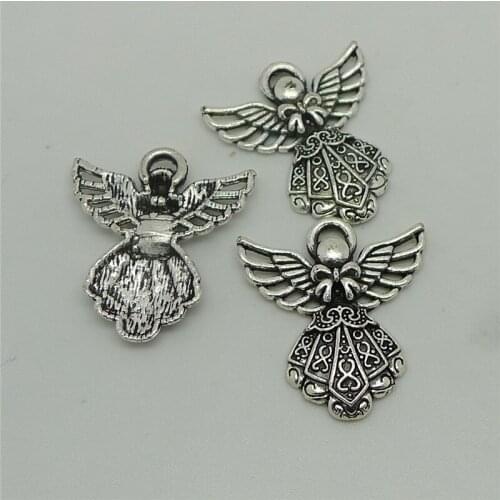 Nevstop 100pcs/lot Antique Silver Angel Charms 27x24mm Apparel Accessories Hollow Wings DIY Craft Supplies