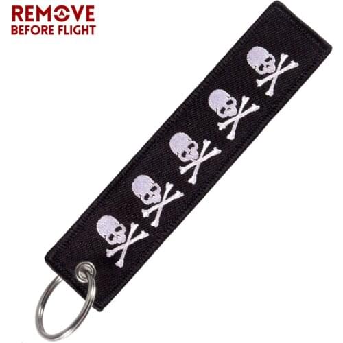 REMOVE BEFORE FLIGHT Car Keychain Embroidery Dangerous Skull Motorcycles Key Fobs Bijoux For Aviation Gifts Tag Luggage 1PC