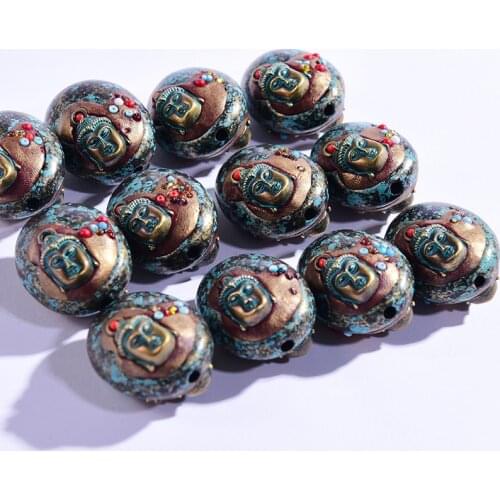 1Pc Retro Buddha Nepal Beads for Needlework Brass Tibetan Antique for Jewelry DIY Components Making for Bracelet Necklaces