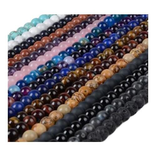 4 6 8 10mm Natural Stone Beads Black Lava Tiger Eye Bulk Loose Stone Beads For DIY Making Bracelet Necklace Jewelry