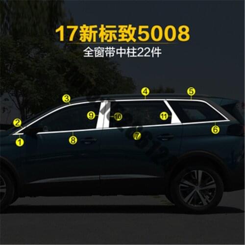 For Peugeot 5008 2017-2019 High-quality stainless steel Car window Decoration strip Body trim Anti-scratch Car styling