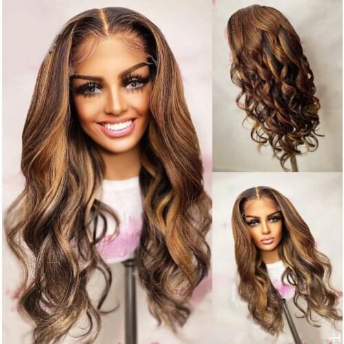 Highlight Blonde Ombre Brown Middle Part Lace Frontal Wig Human Remy Hair With Baby Hair Glueless Preplucked For Women Brazilian