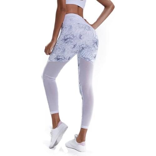 Chinese element ink painting design Print Fitness Leggings Womens High Waist Tights Sports Large area Mesh Stitching Yoga Pant