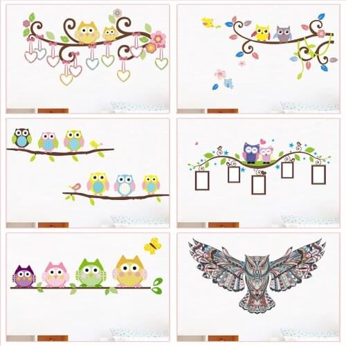 Cute Owlet On Tree Branch Wall Stickers For Kindergarten Kids Room Festival Decoration Cartoon Owl Bird Mural Art Diy Home Decal