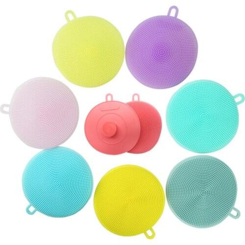 Multifunction Silicone Dish Bowl Washing Sponge Suction Cup Round Scrubber Kitchen Pot Cleaning Brush Tool