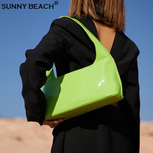 Fashion New Bright Green Patent Leather Shoulder Bag Handbag Woman Casual Bag Lady Flap