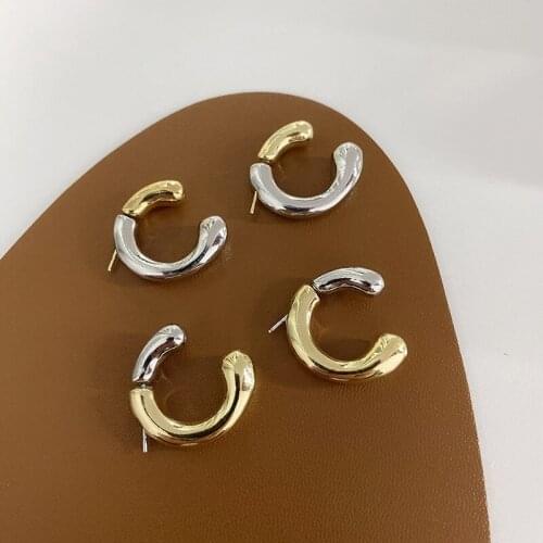 Contrast Color Chunky Thick C Shape Gold Stud Hoop Fashion Women Jewelry Trendy Girls Gift