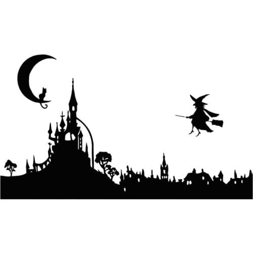 Fashion Witch Town Car Decals High Quality Car Decoration Personality Pvc Car Window Waterproof Sticker Black/white, 20cm*12cm