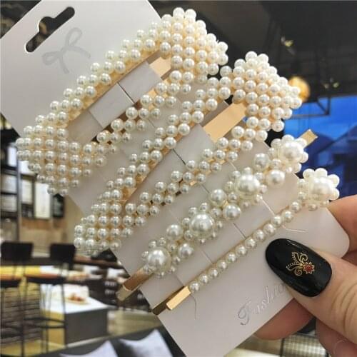 Fashion Imitation Pearls Kawaii Hair Clips Accessories for Women Hair Geometric Flower Barrettes Headwear Sweet Hairpins Girls