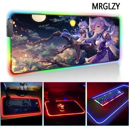 MRGLZY Genshin Impact LED Light RGB Gamer Anime Sexy Girl Keqing Large Mouse Pad Desk Mat Gaming Accessories for Laptop Keyboard