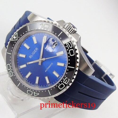Luxury 40mm sapphire glass blue dial blue rubber strap black turning bezel automatic men timewatch 2073