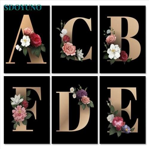 SDOYUNO Oil Painting By Numbers For Adults Flower Letters 60x75cm DIY Paint By Numbers On Canvas Frameless Home Decor Wall Art