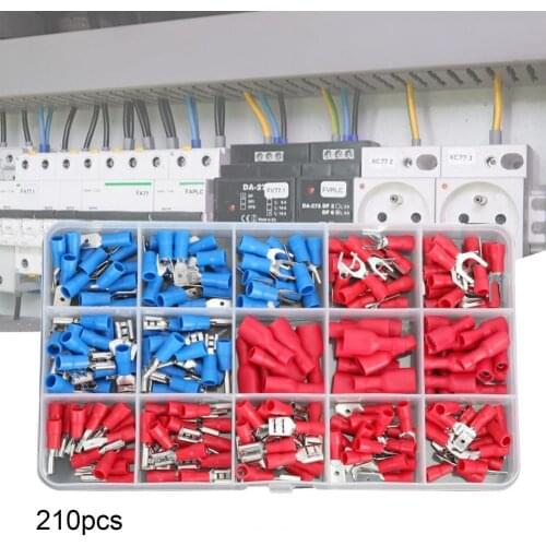 210pcs/set Cable Lugs Assortment Kit Wire Flat Female and Male Insulated Electric Wire Cable Connectors Crimp Terminals Set Kit