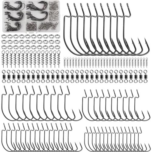 165pcs/box Texas fishing jigs hooks set soft bait lock connector split rings swivels worm tackle for bass trout fishing rigs