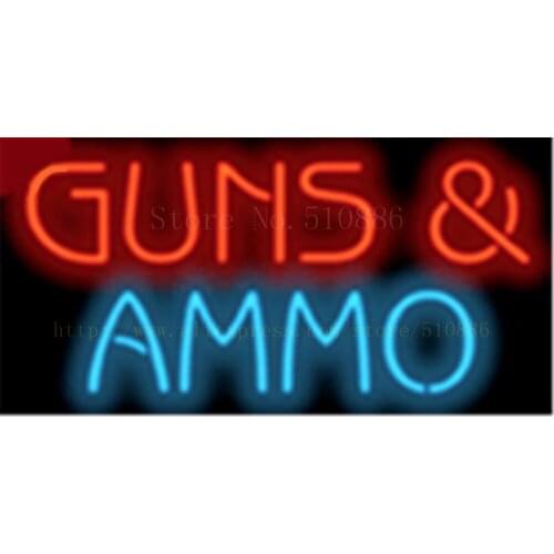 Guns & Ammo NEON SIGN REAL GLASS BEER BAR PUB LIGHT SIGNS display Pawn Shop Restaurant exchange Advertising Light 17*14"