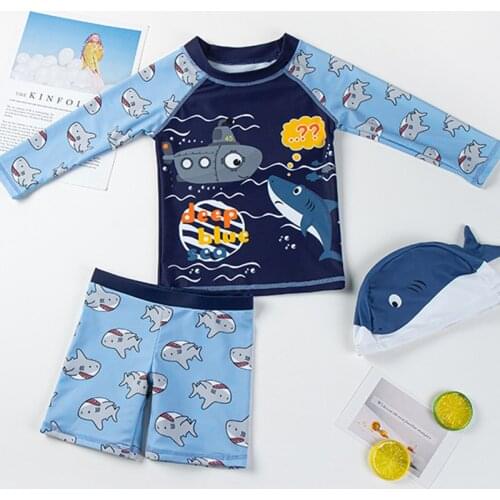 2021 New Childrens Bathing Suit 3 Pieces Swimsuit Baby Boy Summer Toddler Swimming Suit Beachwear Kids Shark Print Swimwear