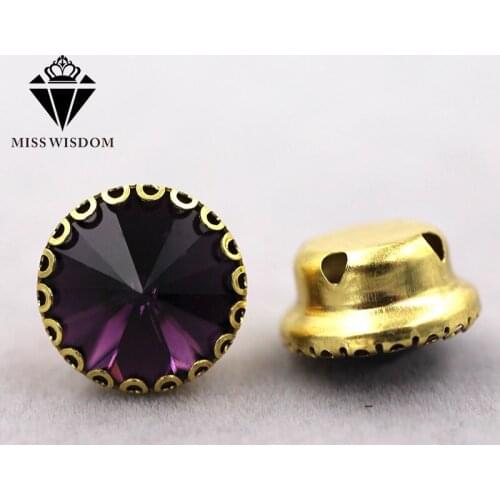 New Hot Deep purple Round shape glass crystal sew on rhinestones gold base lacy claw rhinestone strass Diy clothing accessories