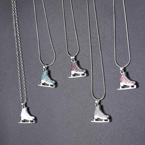 Skyrim 3D Crystal Ice Skate Figure Skating Pendant Skater Necklace Sliver Color Long Necklaces Jewelry for Teens Girl Women Gift