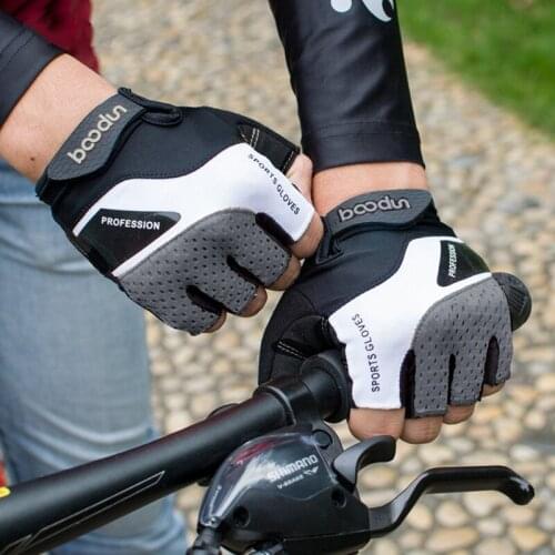 Boodun Half Finger Cycling Gloves Thick Silicone Palm Anti-Shock Summer Breathable MTB Road Bike Gloves For Men Women 4 Colors