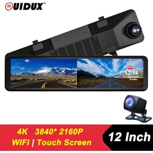 QUIDUX 12" UHD 4K Car Dash Cam WIFI Rearview Mirror DVR G-Sensor 1080 Dash Camera Rear Camera Auto Registrar 24h Parking Monitor