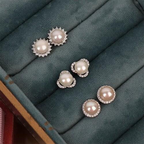 1pair Flower Stud Earrings for Women Girls Wedding Jewelry Fashion White Natural Freshwater Pearl Ear Studs Earrings Piercings