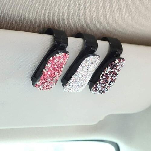 Sun Visor Glasses Cases Sunglasses Eyeglasses Holder Portable Car Fastener Clip Rhinestone Diamond Women Auto Vehicle Decoration