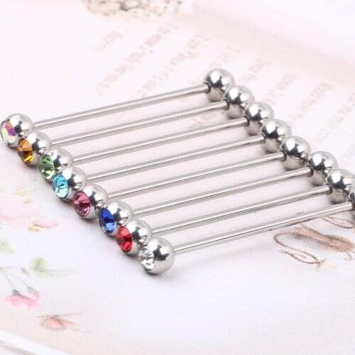 Steel 14G Crystal Long Industrial Bar Barbell Cartilage Ear Rings Piercing 10 color 50pcs/100/200pcs Tragus Ring