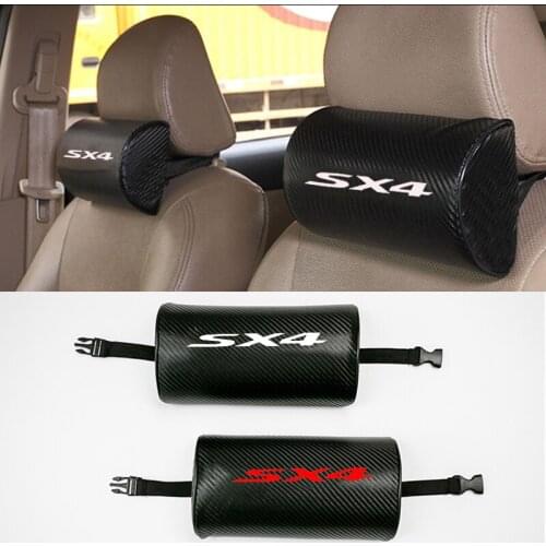 Carbon Fiber Texture PU Leather Car Neck Pillow For Suzuki Sx4